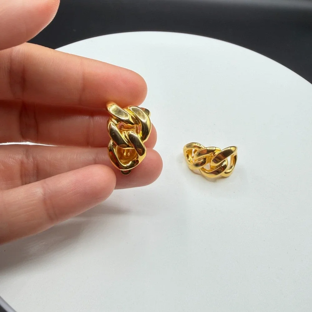Gold Tone Chunky Interlocking Chain Link Clip On Earrings Statement Jewelry